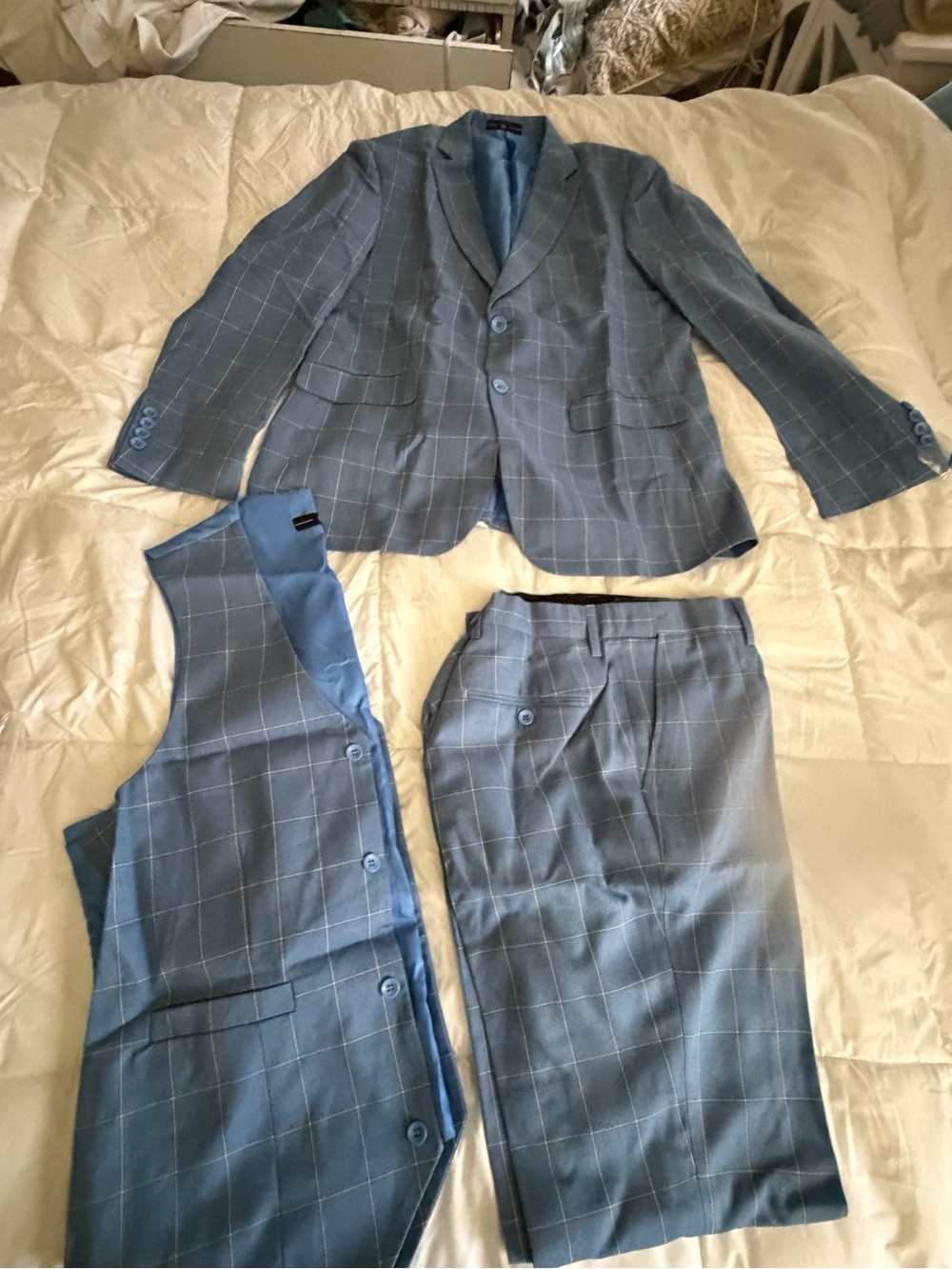 Slim Fit Blue Windowpane 3-Piece Suit - Picture 13 of 15